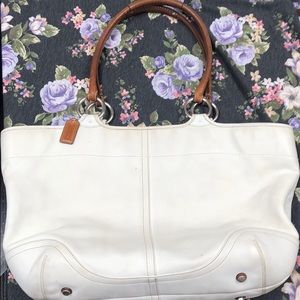 Coach white leather w/ tan handle handbag / tote